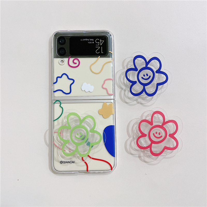 Convient pour téléphone à écran pliable Samsung Z Flip4/3, support de fleur transparent de style coréen, PC rabattable dur_voghion.com