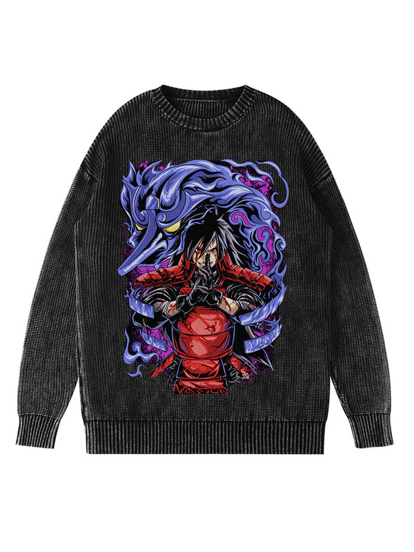 Japanese-Style Naruto Anime Graphic American Retro Washed Vintage Heavy Cotton Loose Knit Sweater Round Neck Sweater