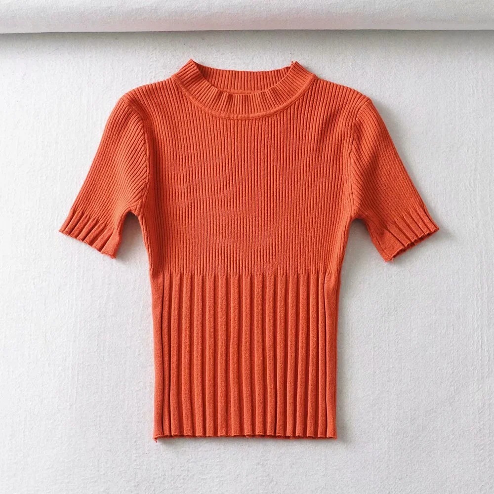 round neck short-sleeved knit T-shirt   NSAC29185