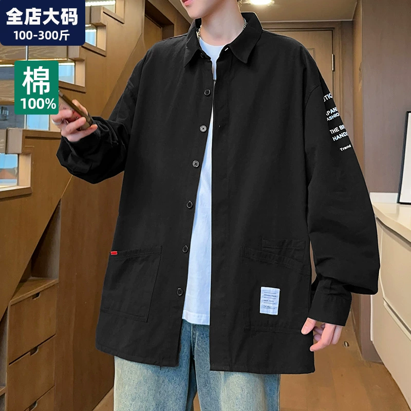 Осенняя хлопковая рубашка с несколькими карманами с длинными рукавами для мужчин большой размер прилива с длинными рукавами
