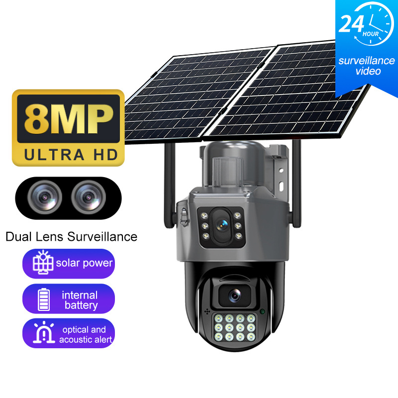 Hieasy cámara solar de monitoreo 4G doble lente de doble imagen visión nocturna a color completo AOV inalámbrico al aire libre PTZ