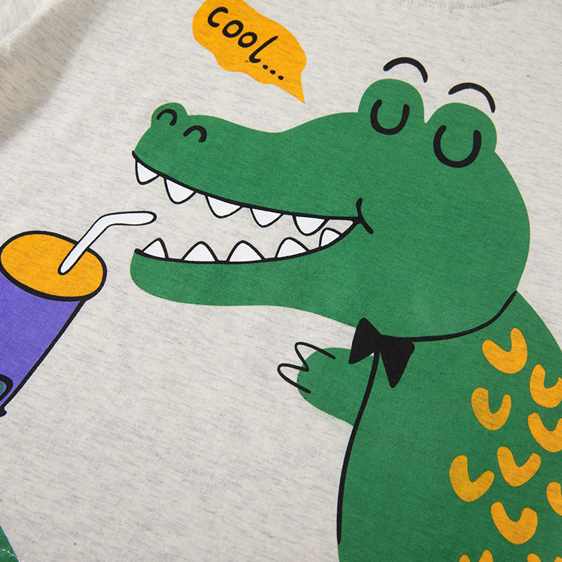 Transfronterizos ropa infantil camiseta de manga corta para niños 2025 verano nuevo cocodrilo chaqueta de dibujos animados para hombres ropa de bebé un cabello