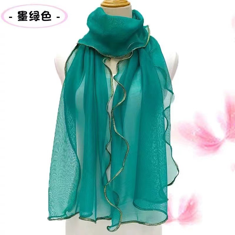 Solid Color Gold Crimped Scarf Ruffled Auricularia Silk Scarf Stretch Shawl Warm Neck Dance Silk Scarf