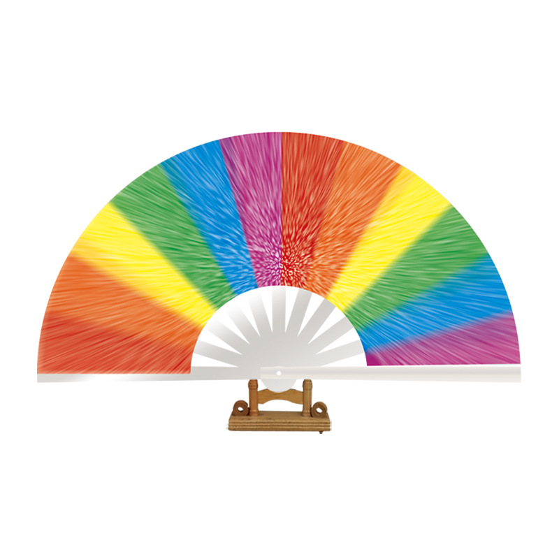 Fan de kung fu ventilador plegable ventilador arco iris rayas verticales radiantes coloridos ventiladores 33cm 27cm fuente de comercio exterior fábrica explosión