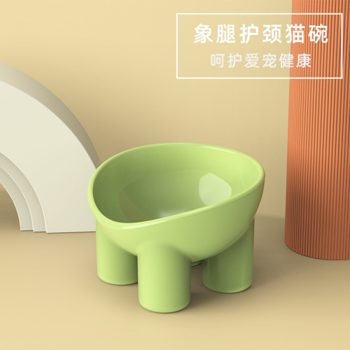 Hawwo Pet Supplies Macaron Color Elephant Leg Bowl Collar Slant Mouth Cat Food Bowl Plastic Pet Bowl High Leg Cat Bowl