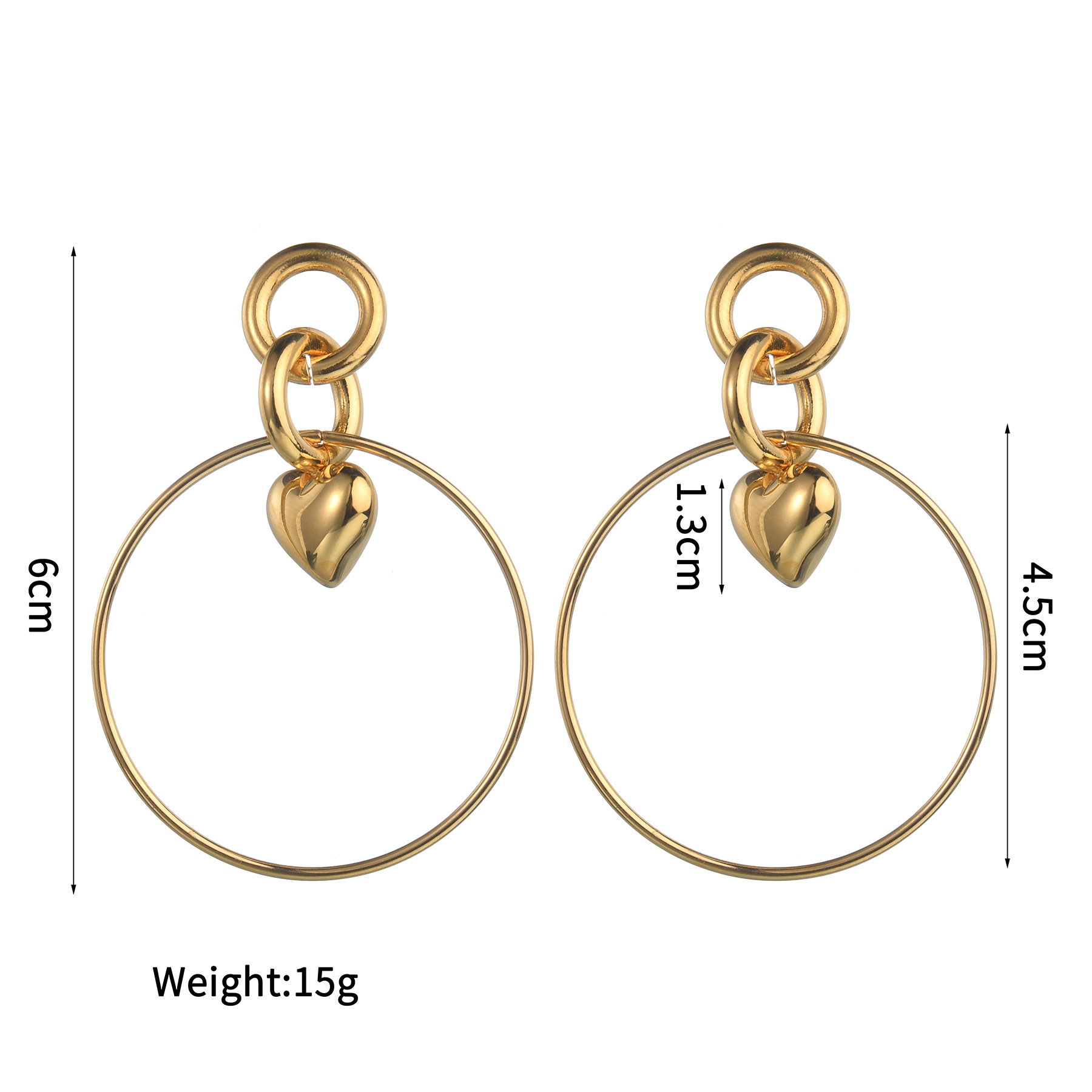 9g Weight PVD Coated Gold Plating Process 201 Stainless Steel Ear Needle Material 18K Real Gold Plated Plating Material Stone-Free Inlay Material Drop Earrings, Ear Studs Classification 1 Pair Quantity Daily Occasion 201 Stainless Steel Material Heart Shape Pattern Women's Gender Retro, IG Style Style Mixed Metal, Plating Craft 1 Pair IG Style Retro Heart Shape Mixed Metal Plating 304 Stainless Steel Drop Earrings Ear Studs 5