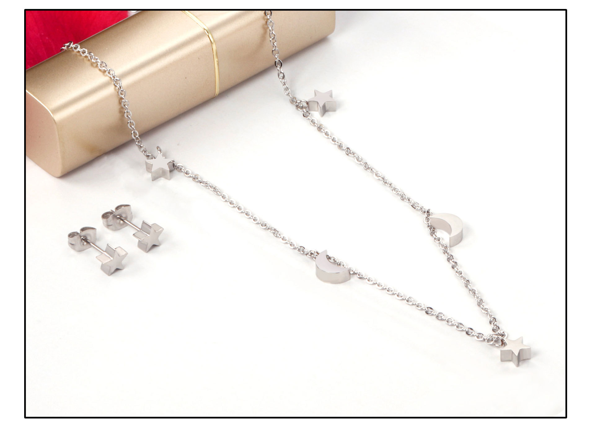Fashion Star Moon Stainless Steel Plating Earrings Necklace 1 Set
