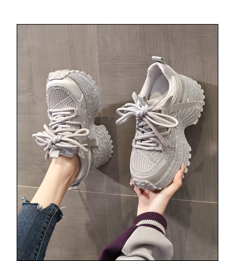 Giày sneaker nữ đế dày tăng chiều cao phối đá lấp lánh lưới thoáng khí — màu be chi tiết 14