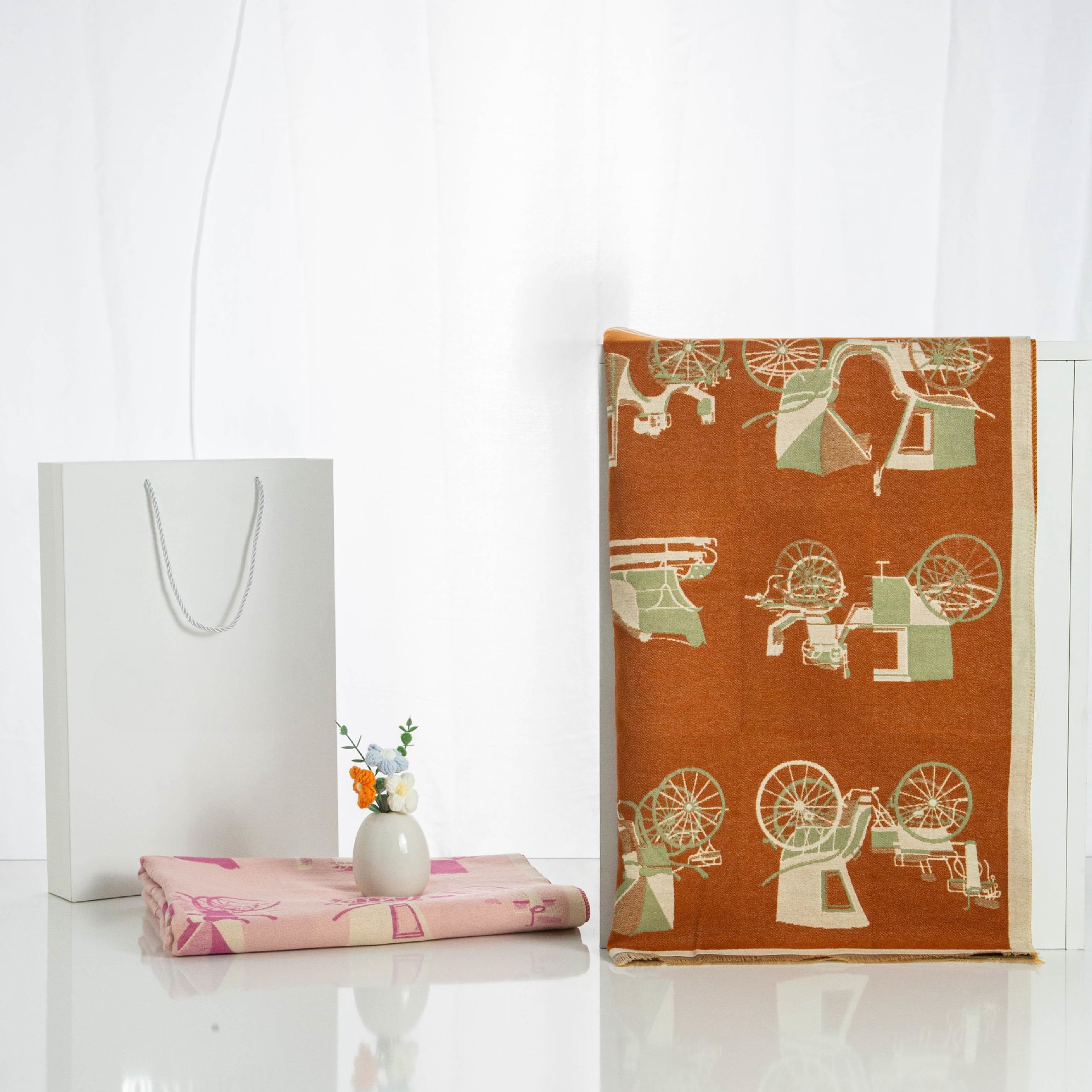 Bufanda mujer estilo retro con estampado de carruaje y cachemira_voghion.com