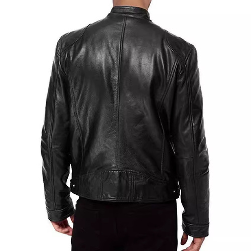 Men's Leather Jacket, American and European Style, Stand-up Collar Punk Men's Motorcycle Leather Jacket, Logo Added