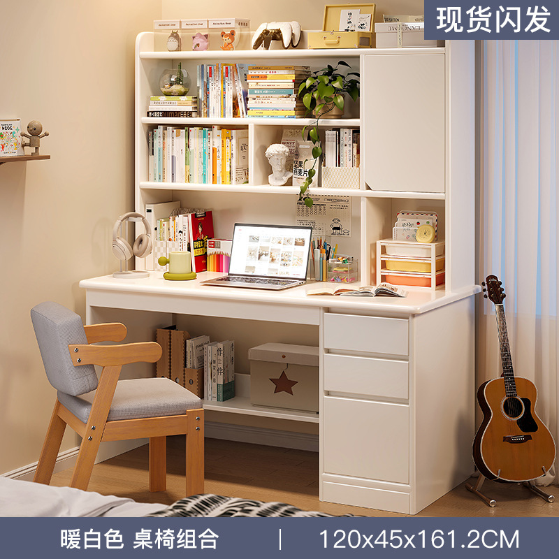 Escritorio de madera, estantería, estantería integrada, escritorio de computadora de apartamento pequeño para el hogar, dormitorio, escritorio de aprendizaje para adultos para estudiantes