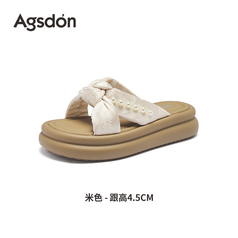 Augustion zapatillas de suela gruesa para mujer, 2025 verano nuevo estilo francés con falda, zapatillas de playa casuales de fondo suave