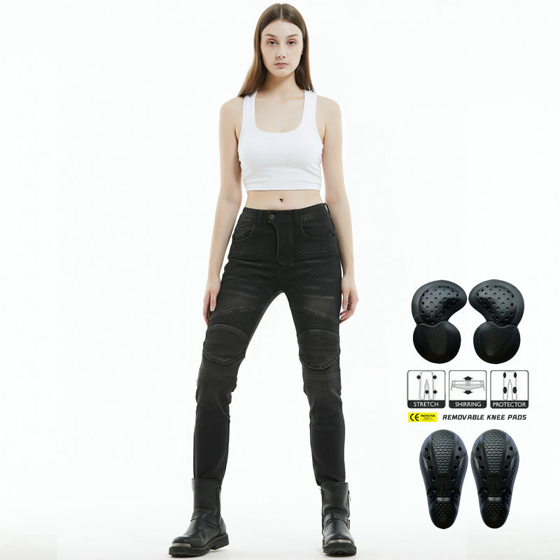 Volero motocicleta jeans de mujer Knight SLIM-Fit stretch angustiado motocicleta jeans montar pantalones anti-caída