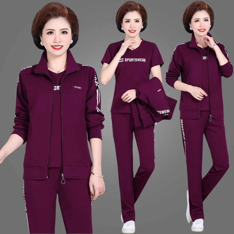 leisure time Athletic Wear spring and autumn Middle and old age Women's wear Large Long sleeve coat Three suit middle age Mom outfit