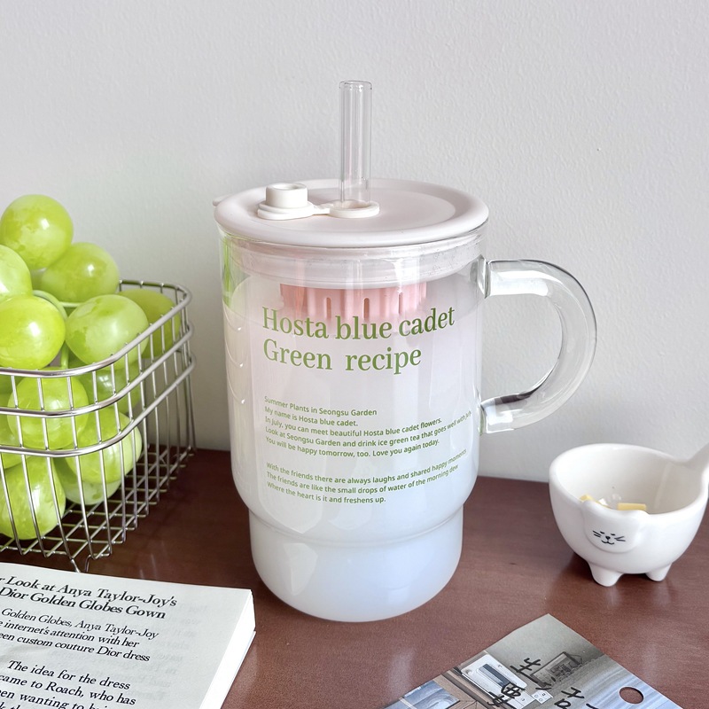 Taza de agua de vidrio de alto valor facial con cubierta de paja doméstica con letras de paja taza de paja de alto silicio taza resistente al calor estudiantes