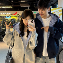 纯棉连帽卫衣女秋冬季加绒慵懒风宽松2025新款情侣装开衫拉链外套