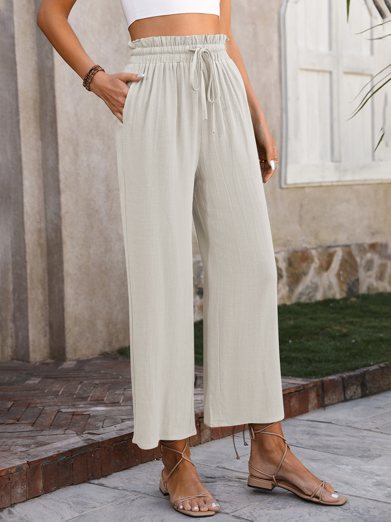 280g Weight Full Length Pants Length Cotton and Linen Fabric Type High Waist Waist Line Casual Pants Pants Type Inelastic Elasticity Holiday, Daily Occasion Regular Fit Fit Type Solid Color Pattern Summer, Spring, Autumn Season Women's Gender Pocket Design Vintage Style Style Women's Holiday Daily Vintage Style Solid Color Full Length Pocket Casual Pants 19