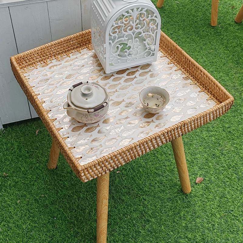 Mesa de té de madera sólida, mesa de té de madera sólida, sofá de salón, mesa redonda de balcón, mesa de té de almacenamiento en el hogar
