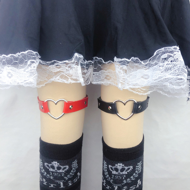 European and American cross-border punk sexy leg ring Harajuku PU love rivet sexy performance fashion jewelry foot ring sling socks
