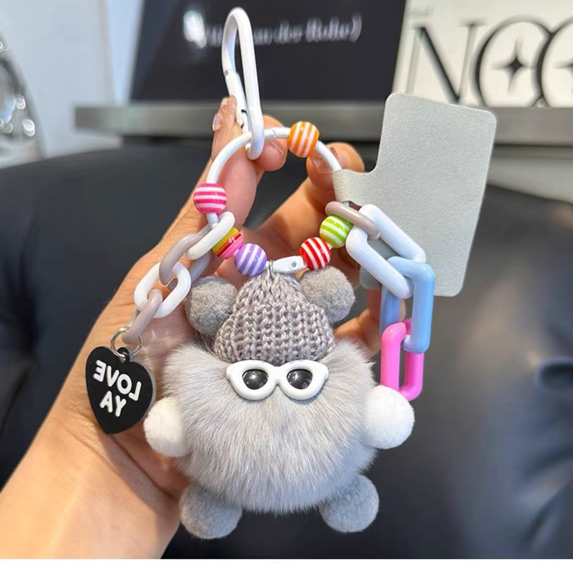 Lindo colgante de bolsa de briquetas de piel de conejo Rex, cosa fea, colgante de muñeca de felpa, colgante de llavero de coche