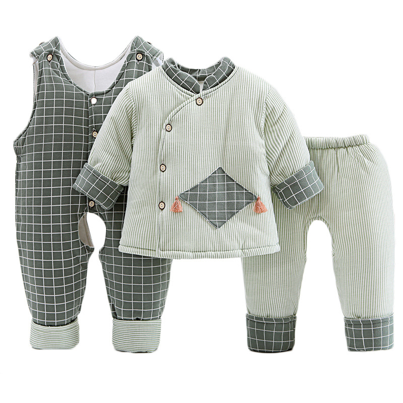 Bebé ropa acolchada de algodón traje ropa de recién nacido Otoño e Invierno chaqueta acolchada de algodón engrosada 0-1 años de edad hombres y mujeres 3 bebé ropa de invierno traje de tres piezas