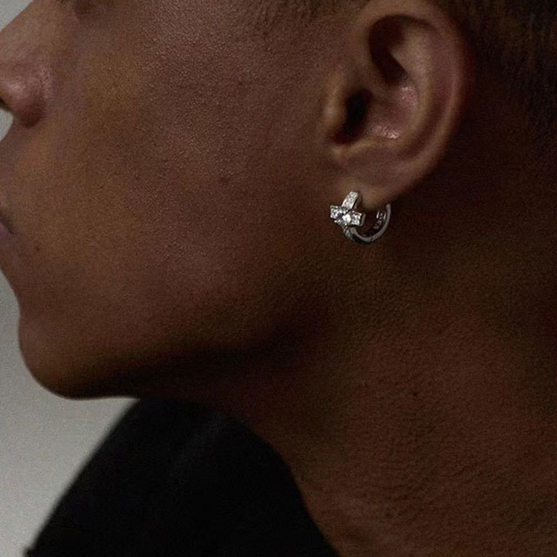 Orecchini a croce da uomo con orecchini hip-hop in zirconi intarsiati di diamanti da donna con accessori per le orecchie di fascia alta_voghion.com