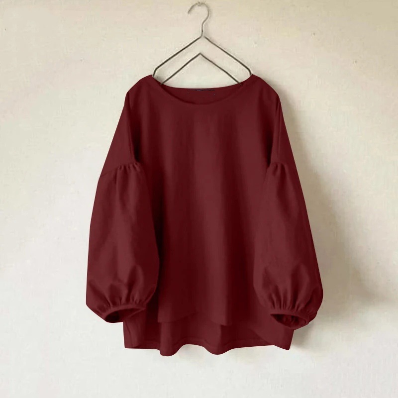 Elegant Retro Long Sleeve Blouse For Women Solid Colour Work Top_voghion.com