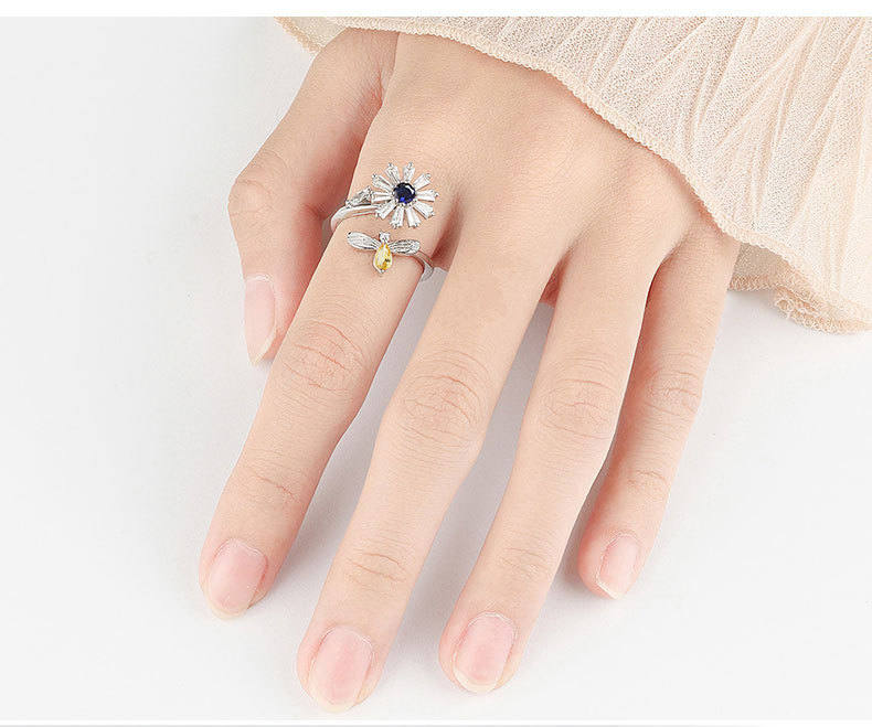 1 Piece Lady Flower Copper Plating Zircon Womenu0027S Open Ring