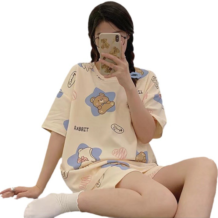 2025 nuevo pijama de mujer de verano de manga corta de chicas estudiantes de verano de dibujos animados casuales set de ropa para el hogar