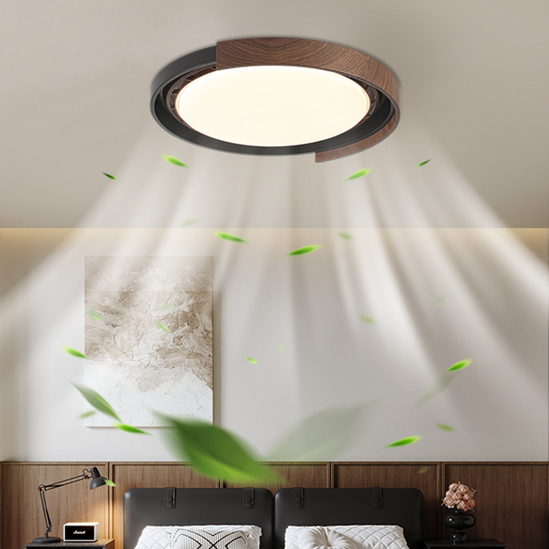 Leafless Fan Lamp Italian Medieval Wabi-Sabi Style Living Room Lamp Normcore Walnut Color Eye Protection Silent Room Ceiling Lamp