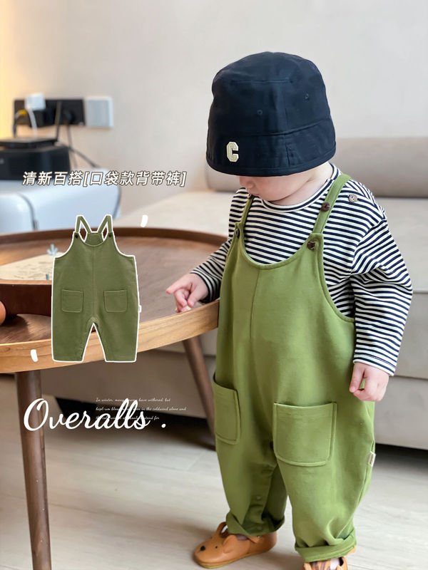 [Very Special Forest Green] Baby Spring Cute Pocket Strappy Bags Baby Children's Western-style White