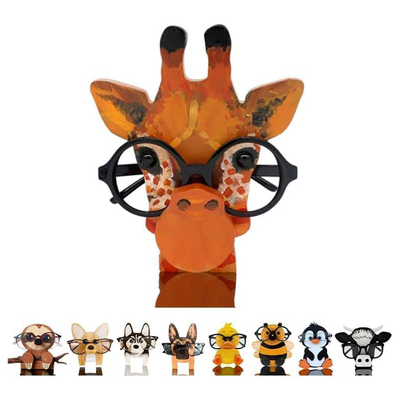 Creative Wooden Ornaments, Animal-Shaped Glasses Storage Ornaments, Office Desktop Wooden Crafts Glasses Display Stand
