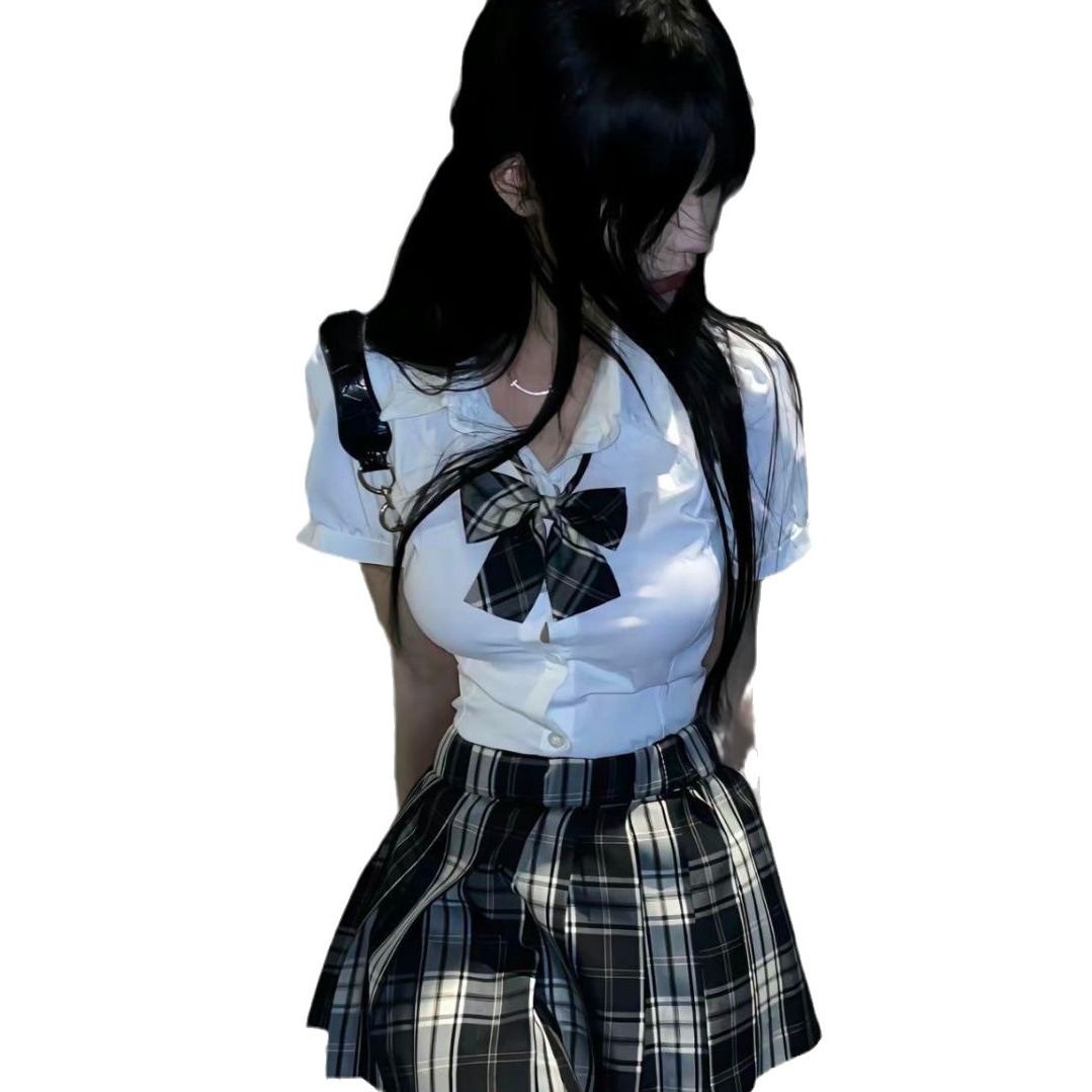 여고 봄 여름 학용품 감각 JK 유니폼 허리 셔츠 반팔 셔츠 여성 슬림 순수 정욕 스타일 소인 겉옷