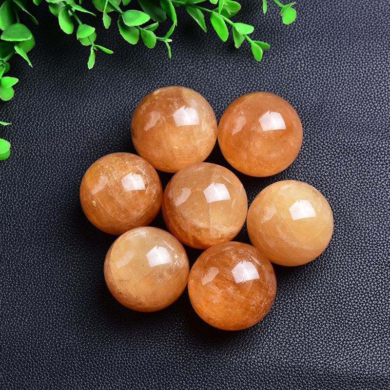 Wholesale Citrine Spheres, Yellow Ice Sphere Raw Stone Polished Yellow-White Ice Sphere Calcite Crystal Crafts Ornaments