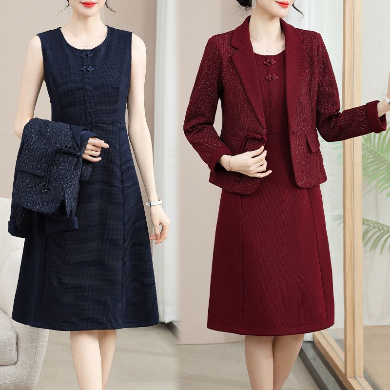 Middle-Aged Women's Dress New Style Fashionable Two-Piece Suit Spring and Autumn Fashion Suit Jacket Wedding Banquet Attire Middle-Aged Women's Dress New Style Fashionable Two-Piece Suit Spring and Autumn Fashion Suit Jacket Wedding Banquet Attire