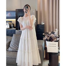 白色小飞袖连衣裙女夏季2024新款法式感气质长裙宽松显瘦裙子