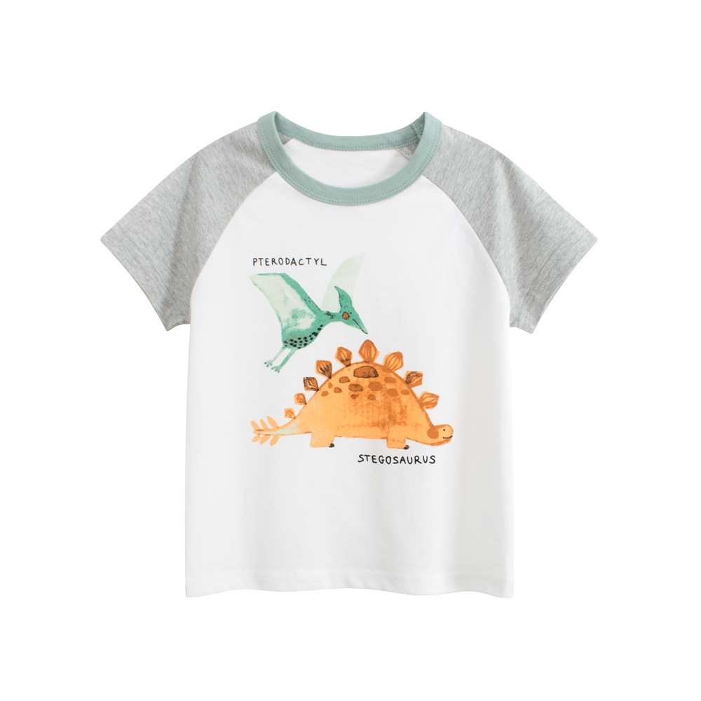 27kids外贸童装夏季新款 男童短袖T恤宝宝衣服卡通恐龙上衣批发