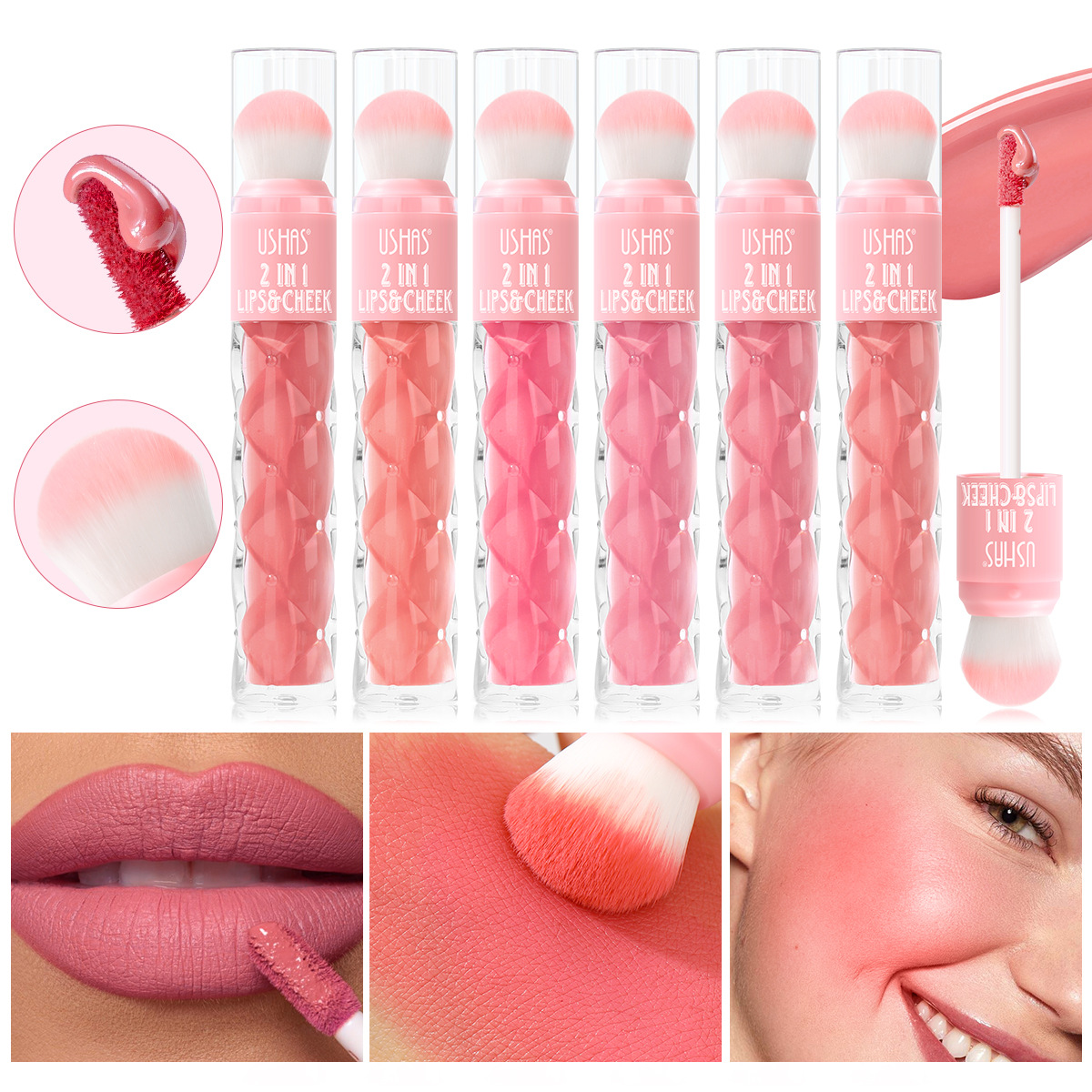USHAS venta caliente transfronteriza larga duración sin maquillaje vitalidad natural con cepillo líquido rubor líquido