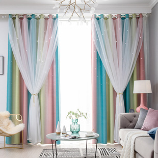 Source manufacturers Morandi gradient stripes foreign trade cross-border double-layer integrated shading gauze curtain finished wholesale