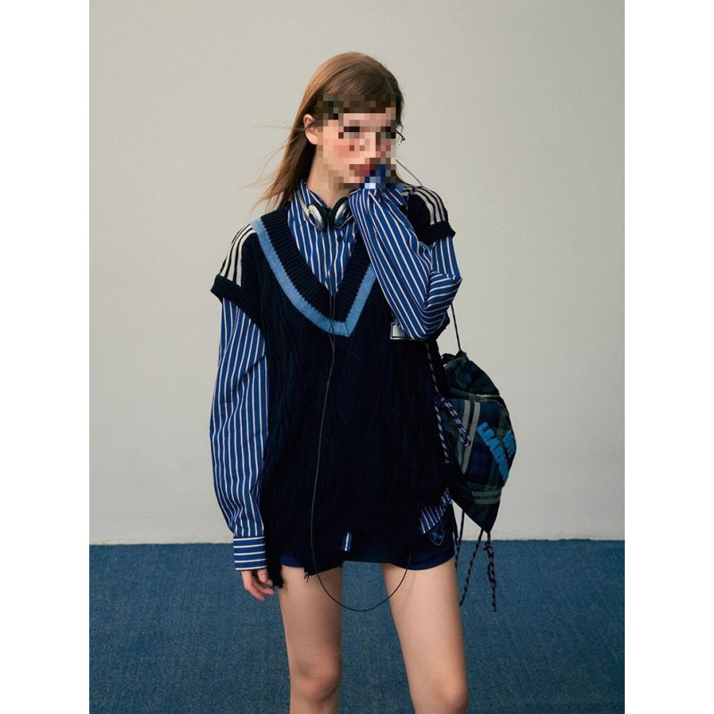 Harry Wave Knitted Vest Women's Twist Sweater Layered Autumn New Loose Korean Style Versatile College