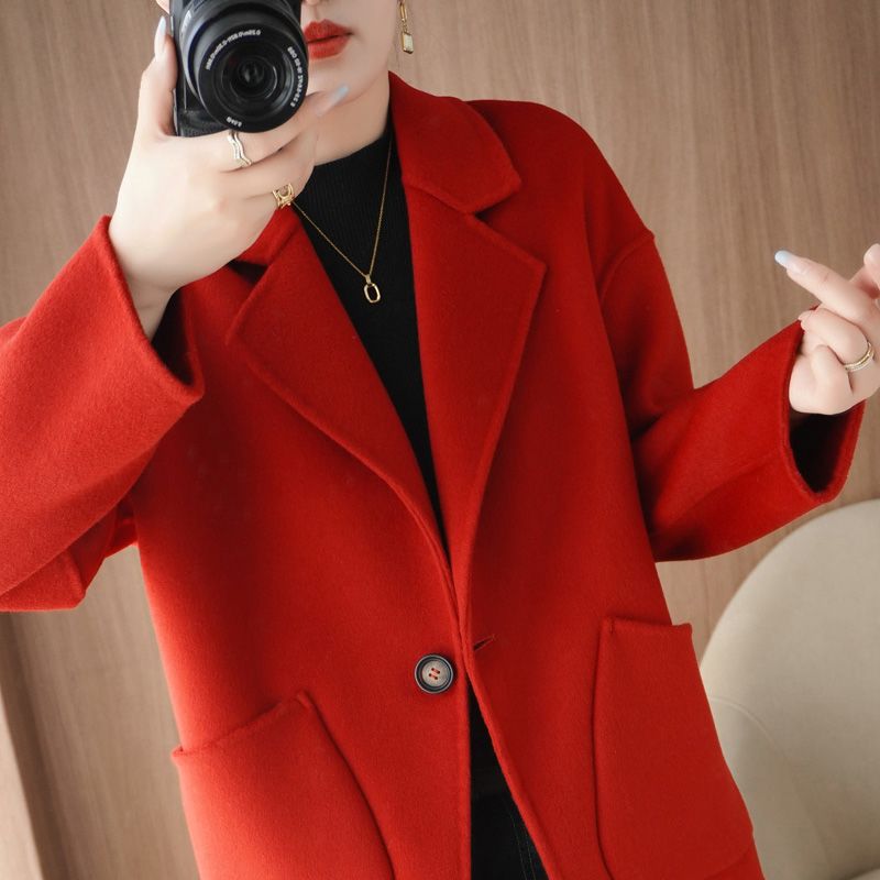 Wool Double-Sided Wool Coat for Women Autumn and Winter Korean Style Cocoon-Shaped Simple Slim Woolen Coat for Small People