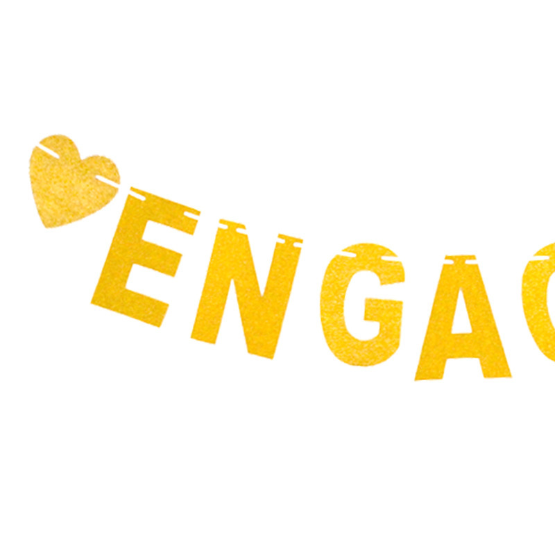 Suministro directo de fábrica ENGAGED Gold Glitter Love pull Flower diseño de decoración de una sola fiesta bandera de una sola pieza pull Flag