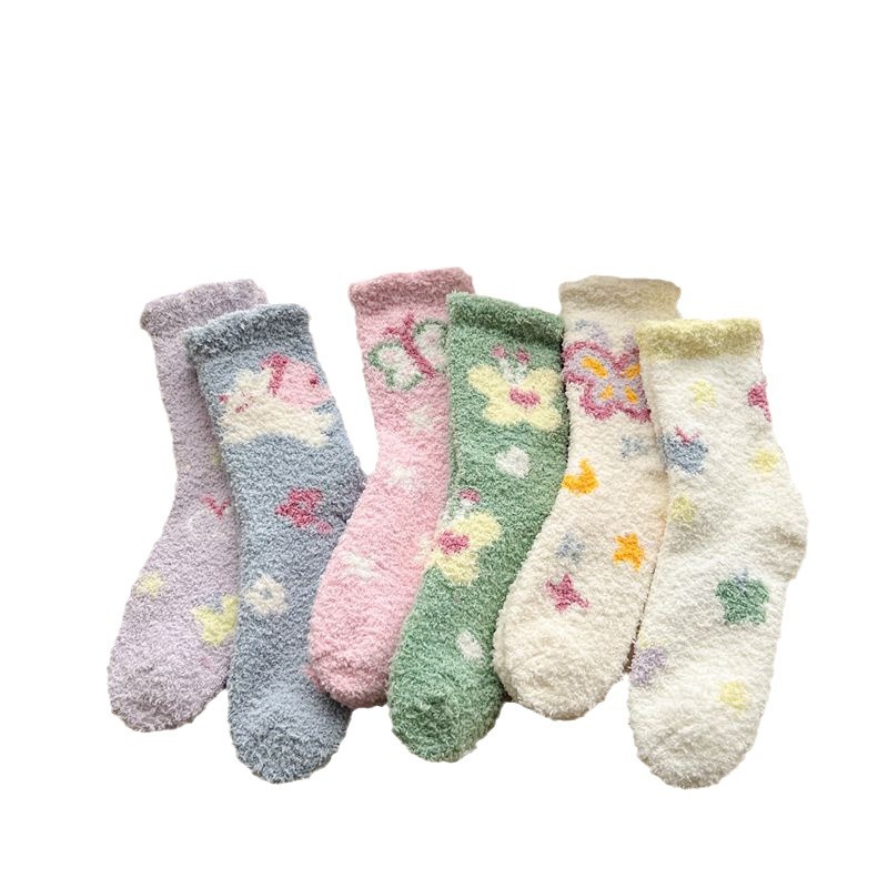 Calcetines de Piso de Felpa Coral de Poliéster Grueso para Invierno y Hogar