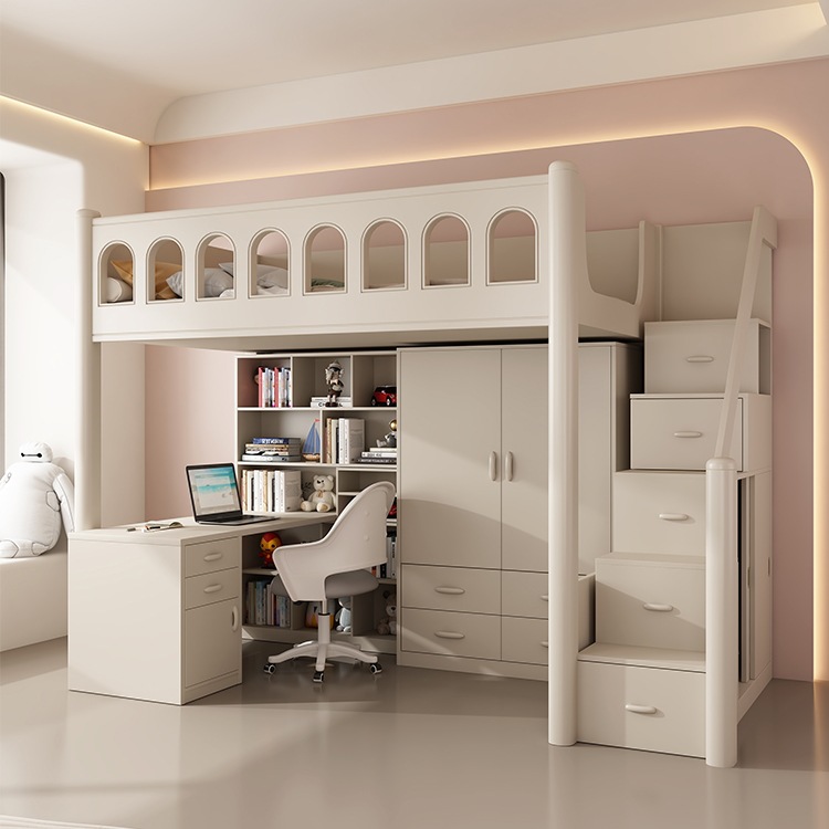 Children's Bed with Desk and Wardrobe Integrated Loft Bed for Small Apartments Multifunctional Combination Bed