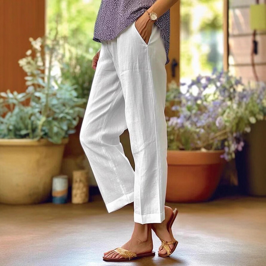 2026 Foreign Trade Cross-Border Amazon Wish New Cotton and Linen Women's Loose Simple Fashion Straight Casual Pants Women's Clothing