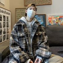 美式复古格子外套男秋季新款潮牌高街高级感港风休闲百搭夹克男装