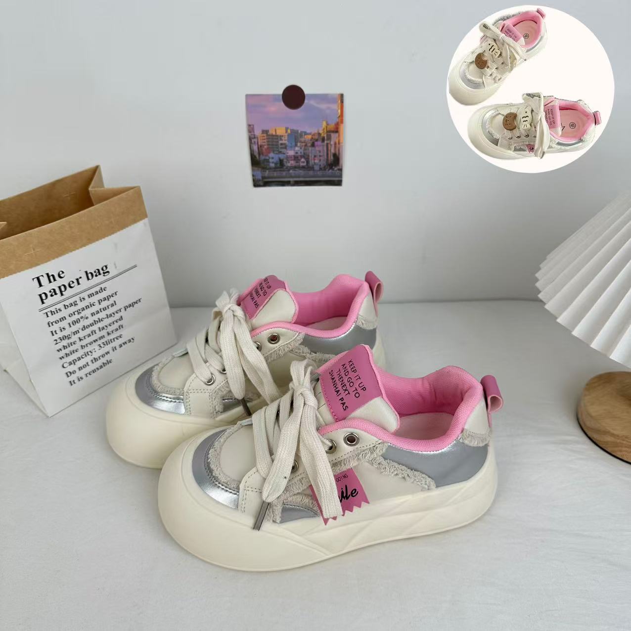 Yuanbo DIY nicho no golpea zapatos de deporte zapatos de mujer 2025 nuevos zapatos blancos de suela gruesa zapatos de todo fósforo zapatos de pan