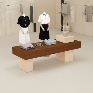 Clothing Store Island Table Women's Clothing Store Middle Flow Table Simple Modern Travertine Display Table Shoe Bag Display Cabinet