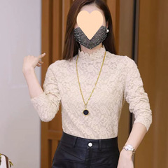 Maillard's new high-end lace shirt, jacquard and slim half-high neck bottoming shirt, fashionable and versatile lace top