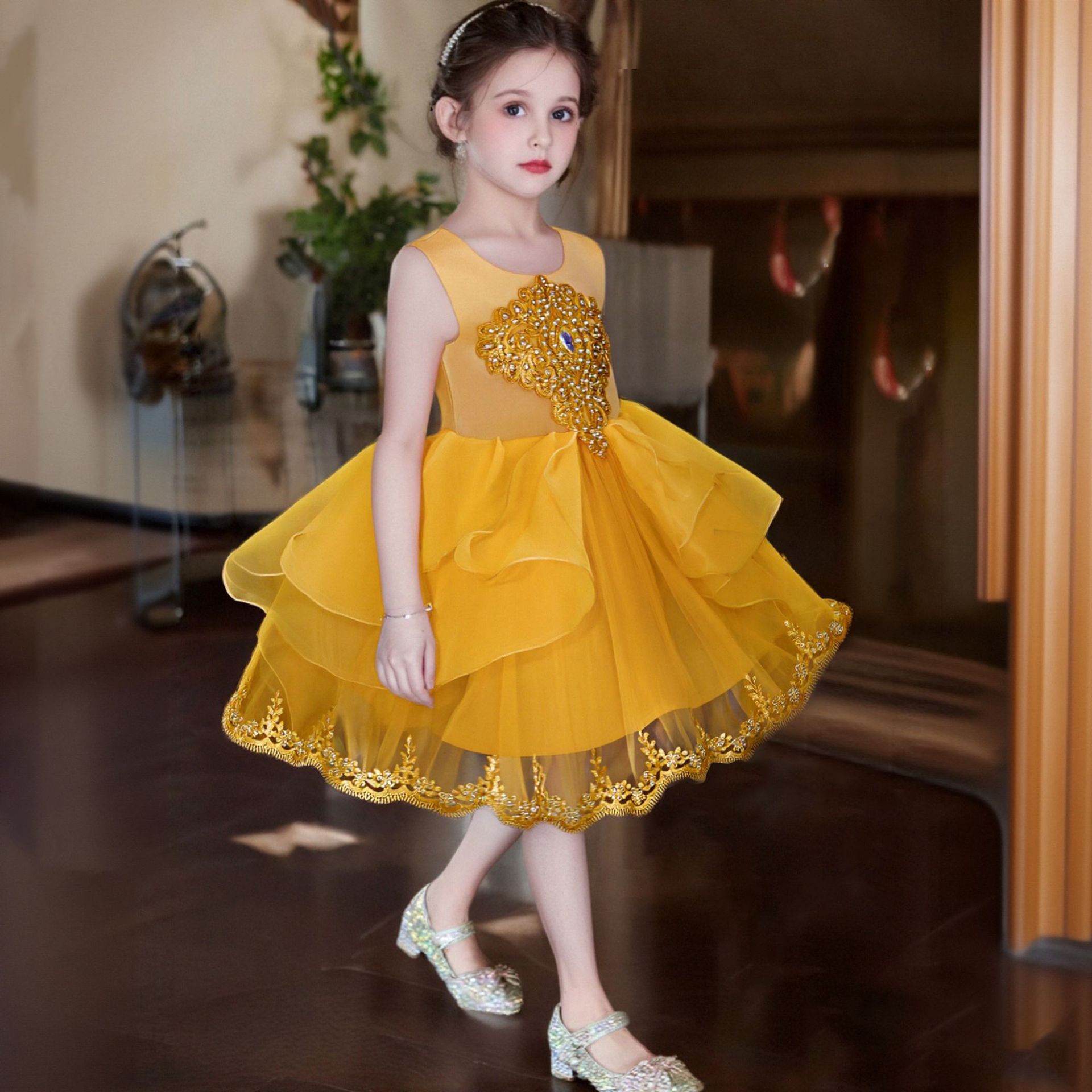 Nuevos vestidos de princesa transfronterizos para niños vestidos de piano para chicas vestidos de noche de cumpleaños de pequeña anfitriona Liu Yan 366